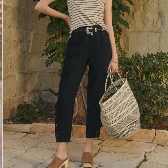 WRAP London Black Linen Cargo Trousers Size 10 Lagenlook Summer Vacation - Picture 2 of 11